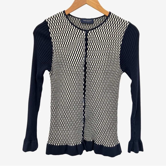 Piazza Sempione Navy/ White Button Front Cardigan XS ($700) AS IS